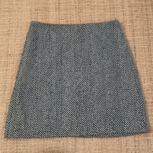 LOFT Black White Teal Blue Tweed A-line Lined Mini Skirt Size 6
